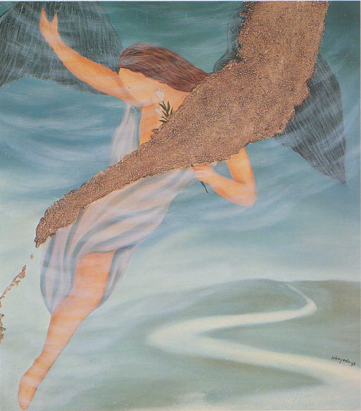 <em>Angel High</em>, 1999. Oil on mixed media, 14 x 16 in. (36 x 41 cm)