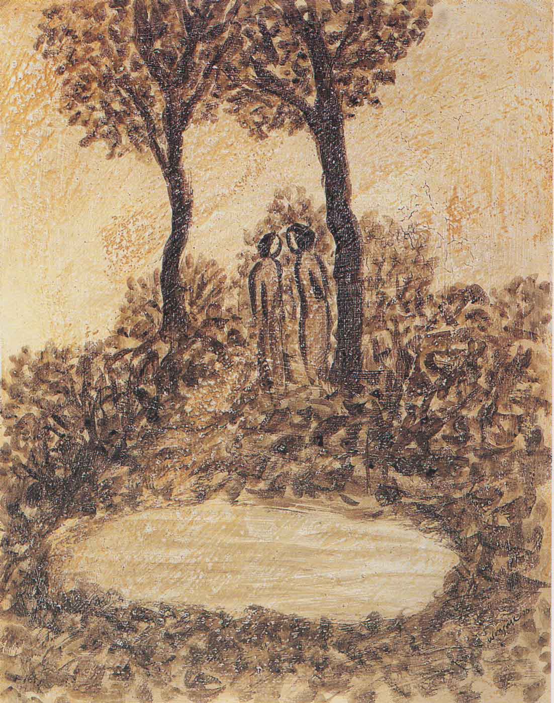 <em>Two in the Forest</em>, 1999. Oil on mixed media, 24 x 19 in. (62 x 49 cm)
