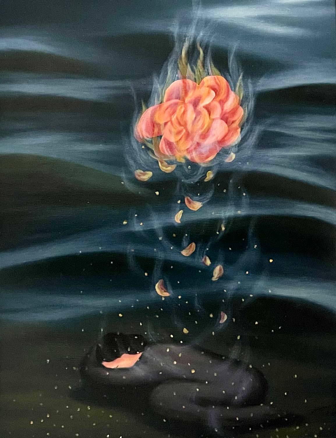 <em>Burning Flowers Rising,</em> 2008. Oil on canvas, 22 x 17 in. (61 x 76 cm)