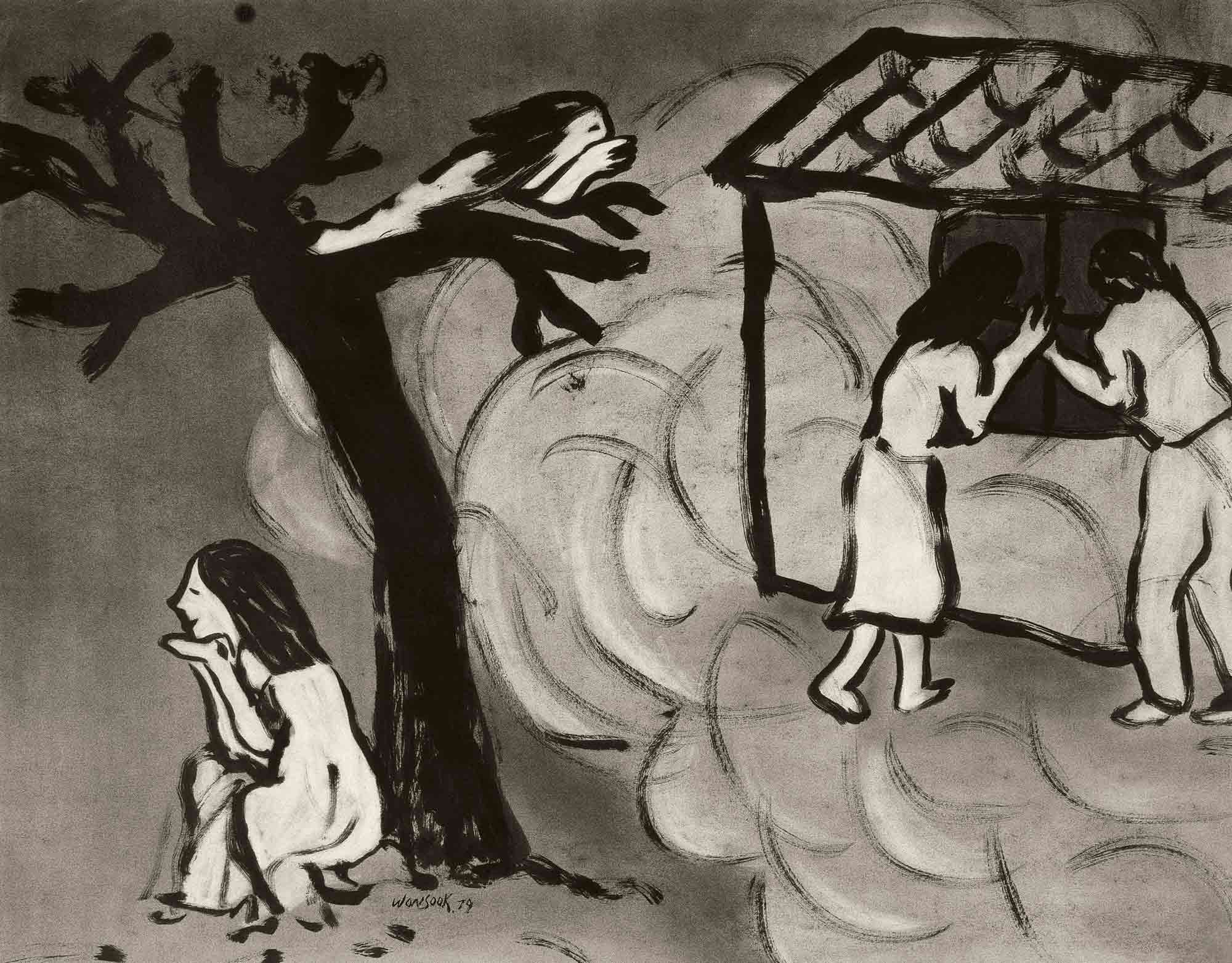 <em>Reminiscence</em>, 1977. Ink and charcoal on paper, 28  x 36 in. (71 x 91 cm)