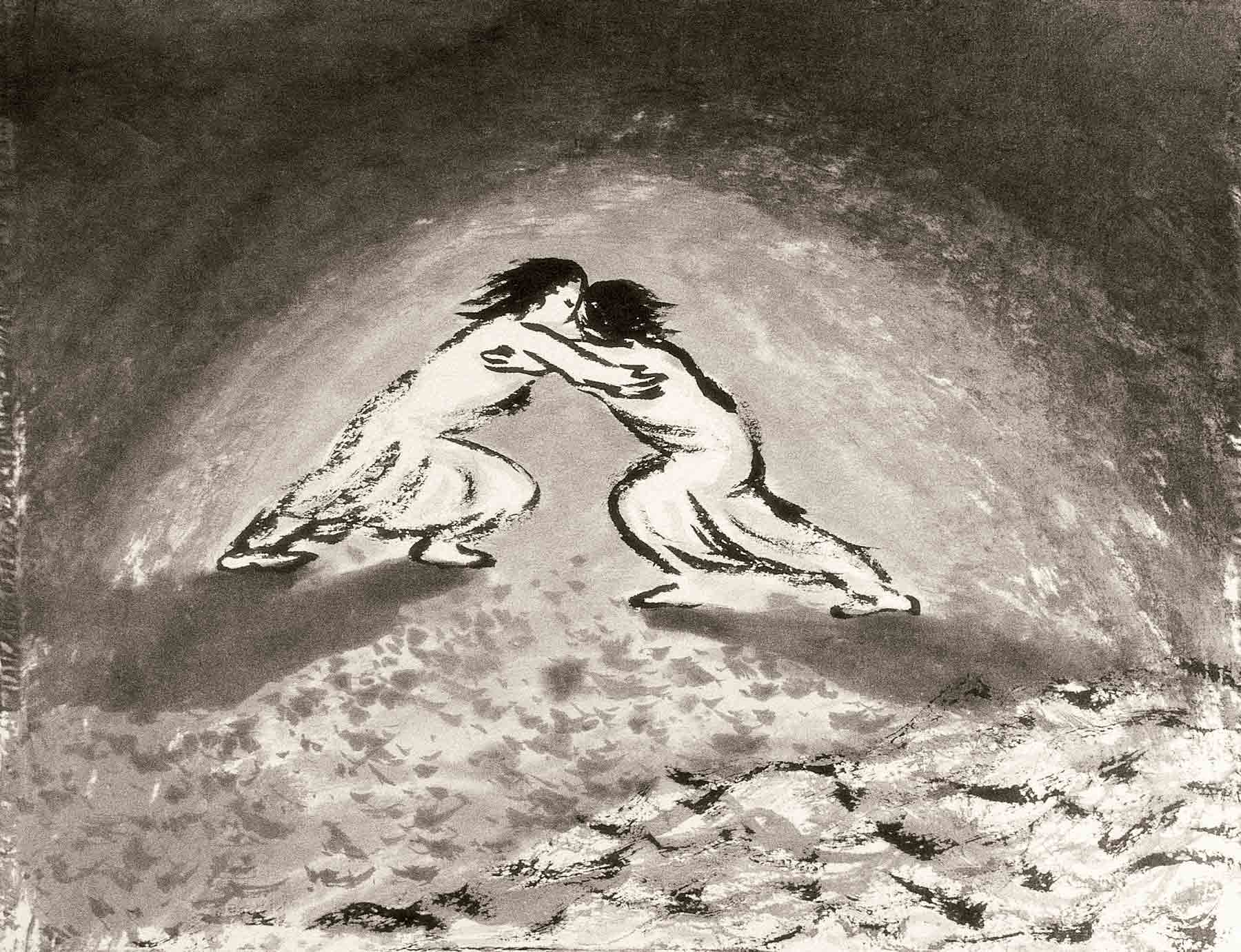 <em>Wrestle By The River</em>, 1995. Ink on paper, 16 x 22 in. (92 x 107 cm)