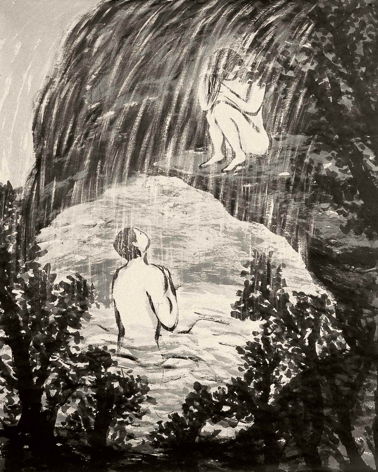 <em>Waterfall I</em>, 2002. Ink on paper, 64 x 48 in. (163 x 122 cm)