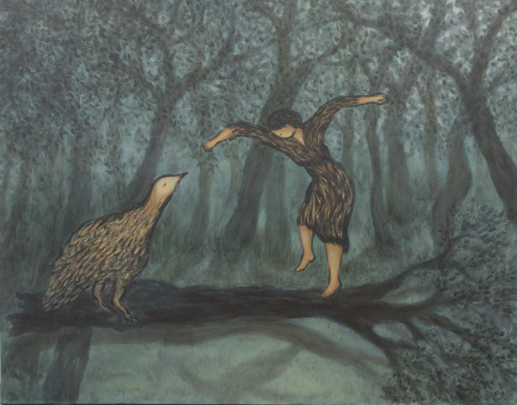 <em>Dance on a Fallen Tree</em>, 2009. Acrylic on canvas, 56 x 71 in. (142 x 180 cm)