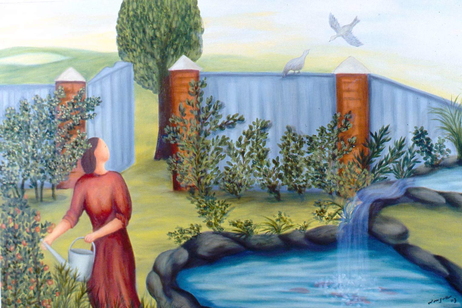 <em>Watering in the Garden</em>, 2003. Oil on canvas, 24 x 36 in. (60 x 91 cm)