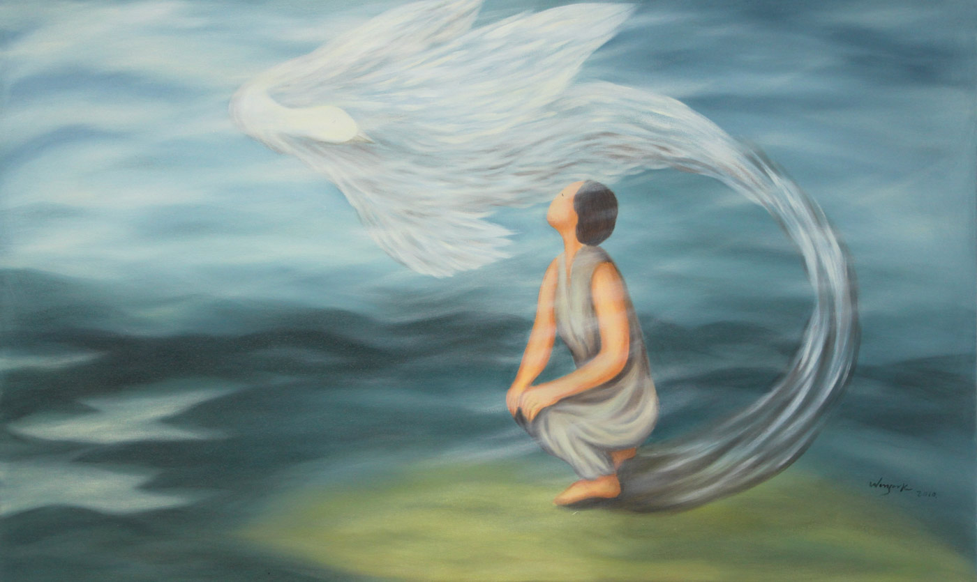 <em>Flight of White Bird I</em>, 2010. Oil on canvas, 28 x 46 in. (71 x 117 cm)