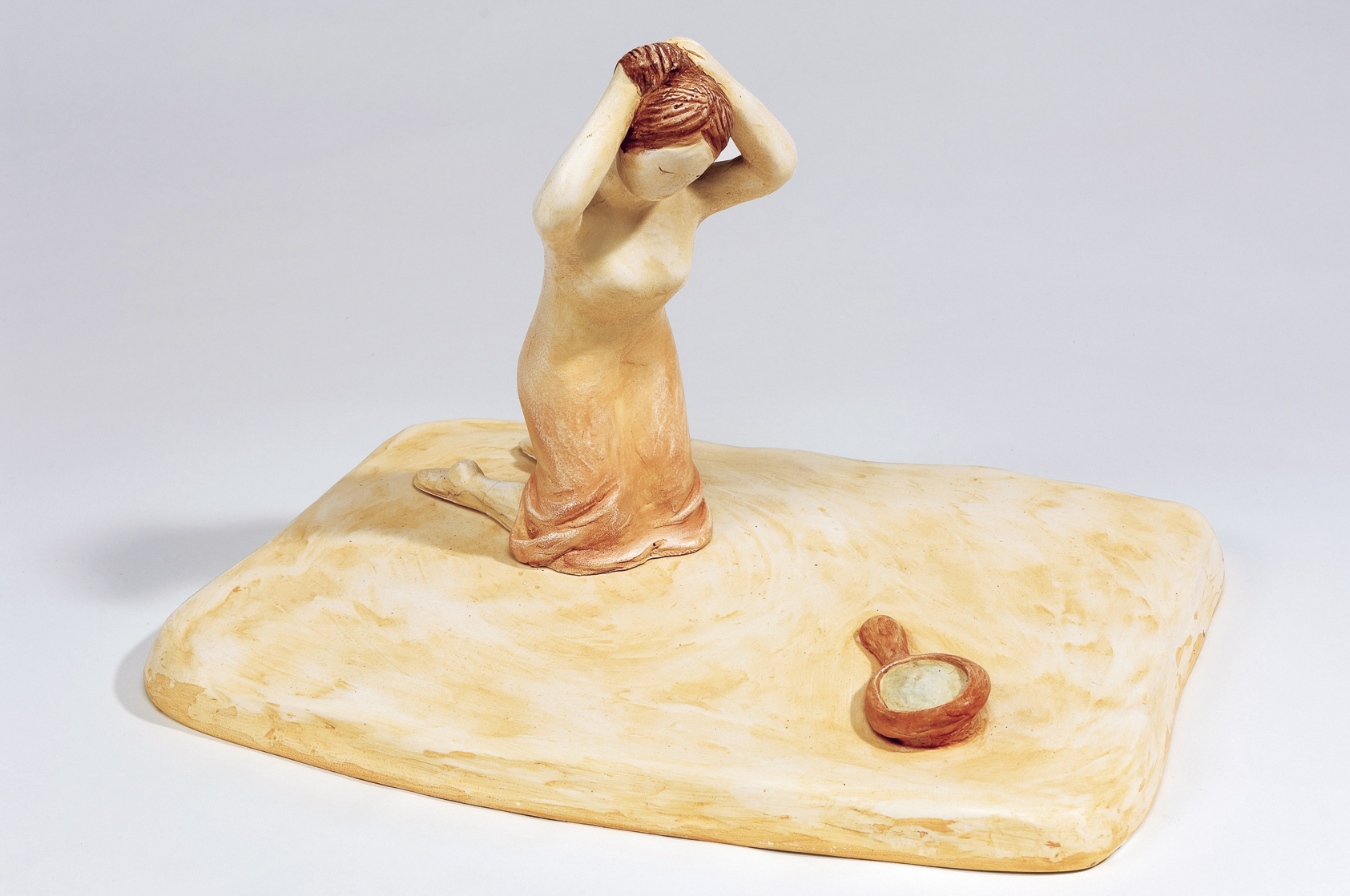 <em>Figure with Mirror</em>, 2006. Hydro stone casting, Hand painted, 15 x 11 x 10 in. (38 x 28 x 26 cm)
