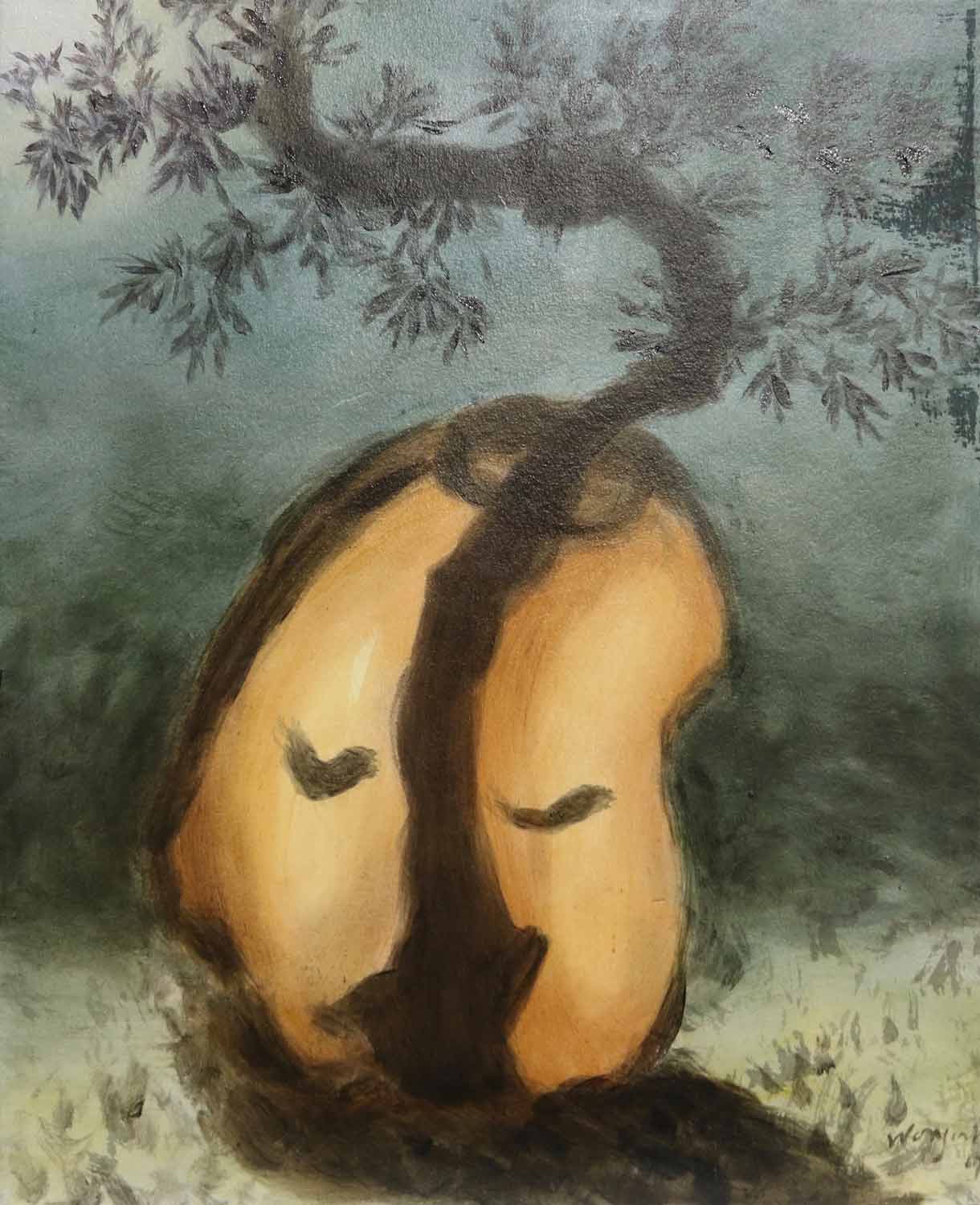 <em>One Tree</em>, 2017. Mixed media on wood, 13.5 x 11 in. ( 34 x 28  cm)