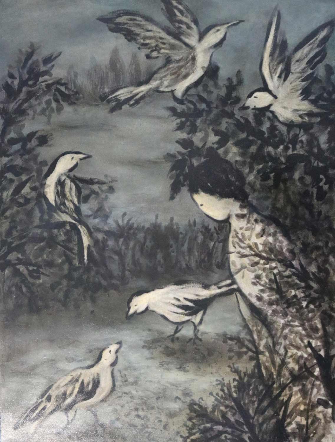 <em>Bird Feeder</em>, 2017. Mixed media on canvas, 40 x 30 in. ( 102 x 76 cm)